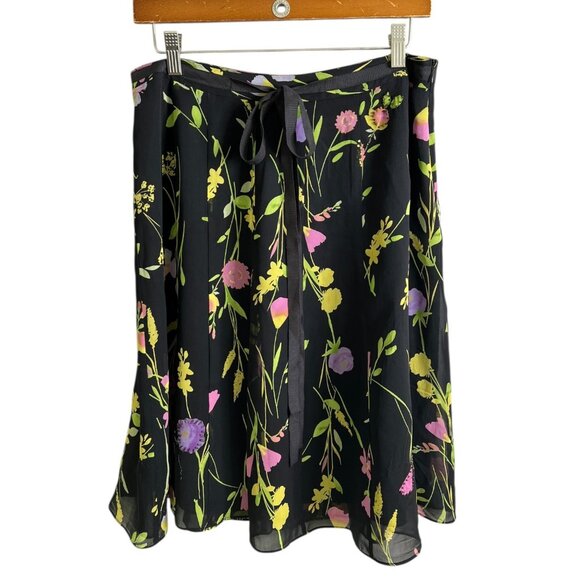 Vintage Silk Chiffon Beaded Floral Knee Length Skirt Black Size 12 Preppy Twee - Picture 3 of 12